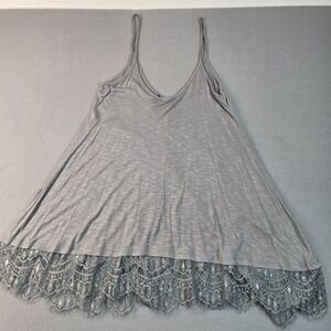 Vintage 1996 Gray Lace Trim Cami Tank Top Womens Medium Flowy Spaghetti Strap